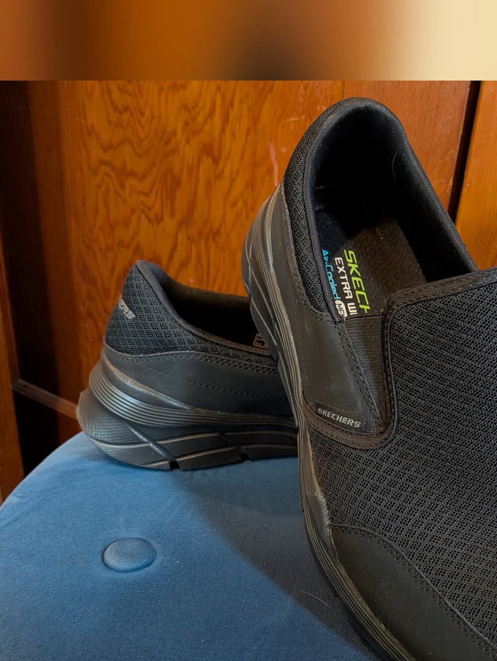 Skechers Mens Extra Wide 9.5/42.5 Black Slip-On Mesh Comfort Memory Foam Loafers - Picture 5 of 11